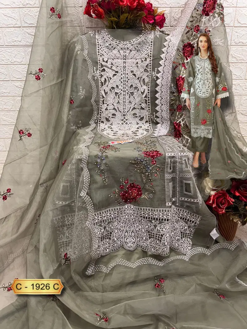 C 1926 Rosemeen By Fepic Organza Embroidery Pakistani Suits Suppliers In India